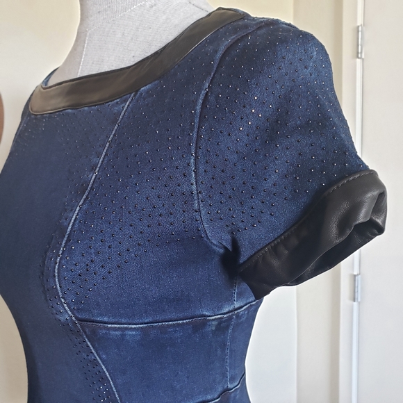 All Mankind Denim Dress with Leather Trim - Picture 2 of 8